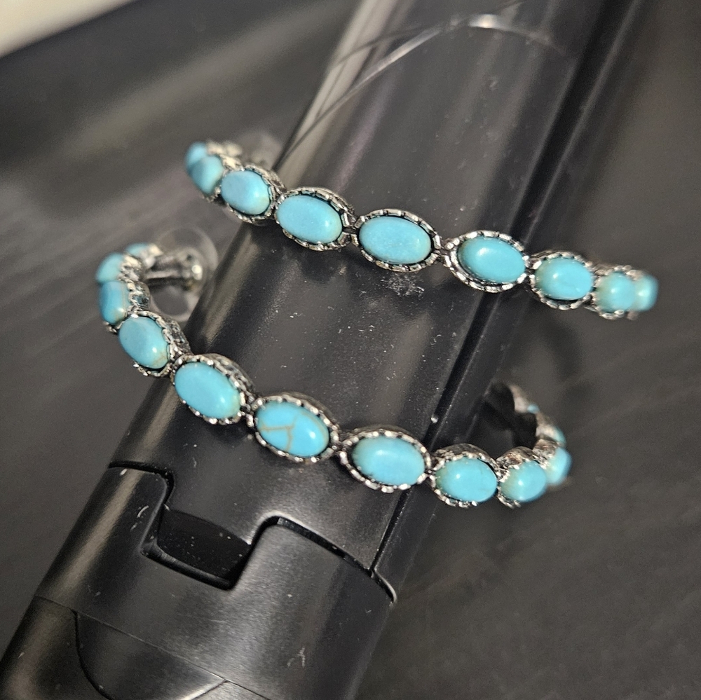Turquoise and Silver Women's Hoop Earings